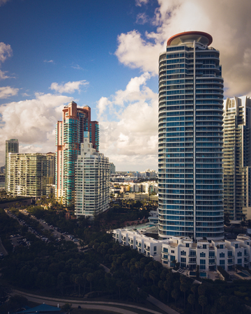 Highrise skyscrapers in the midday sunの写真素材