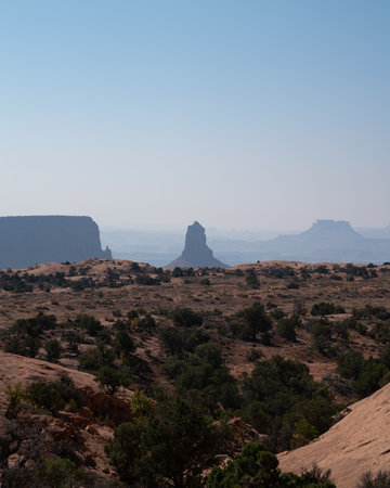 large mountain standing out between canyons in desertの写真素材