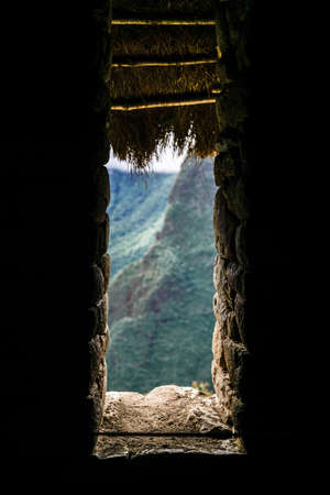 amazing view from mountain cabin into the landscapeの写真素材