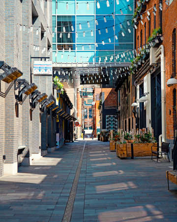 large decorated alley way in urban town settingの写真素材