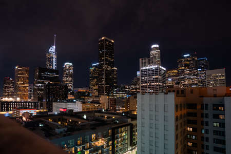 wide urban city skyline in major metropolis of los angeles californiaのeditorial素材