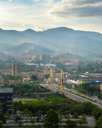 beautiful bridge in a latin american downtownの写真素材