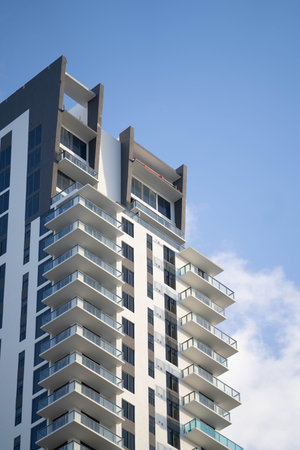 vertical shot of futuristic building in downtown fort lauderdale near south florida during the day