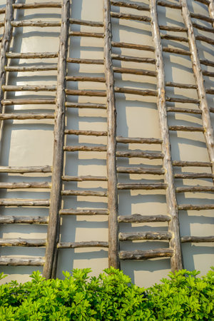 fence wood and cement wallの写真素材