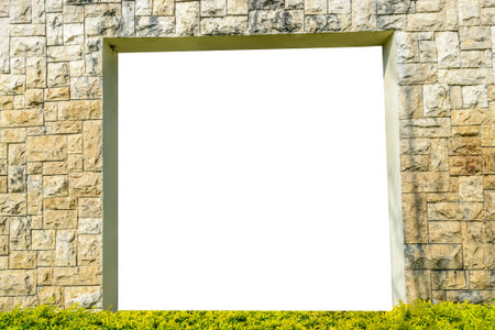 stone rocks wall and shrubs with frame
