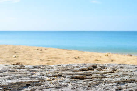 Empty wooden with tropical beach background - can be used for display productの写真素材