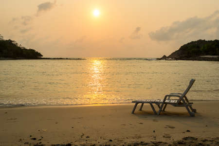 chair beach at sunrise in the morning at Choeng Mon Beach Koh Samui in Thailand.の写真素材