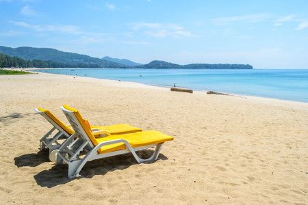 Beach chairs on the Beach with blue sky in Phuket,Thailandの写真素材