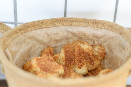 Croissant Bread in Fabrics bags,selective focus