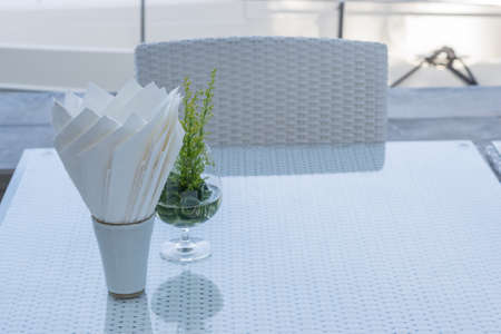 Served restaurant table at marina phuket,Thailandの写真素材