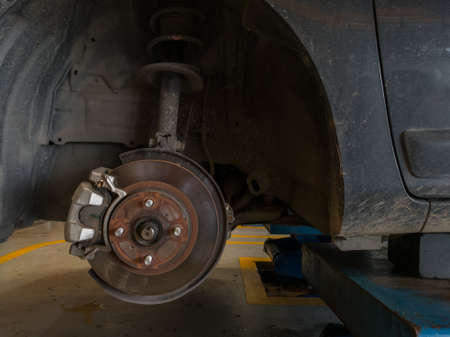 Front disc brake on carの写真素材