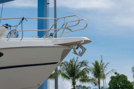 Close up of sailing boat waiting to painting repair.の写真素材