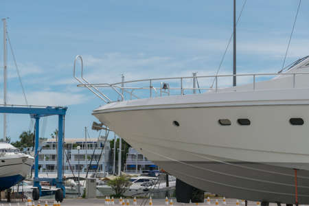 Motor yacht waiting for repair and maintenance.の写真素材