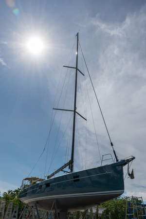 Sailing boat waiting for service and repair , Phuket in Thailandのeditorial素材