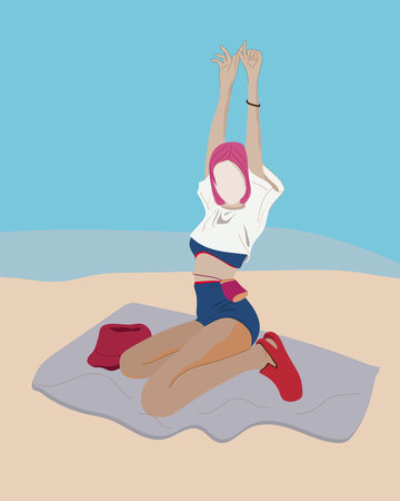 beautiful young woman with life style concept happy on holiday , woman people on the beach in vacationのイラスト素材