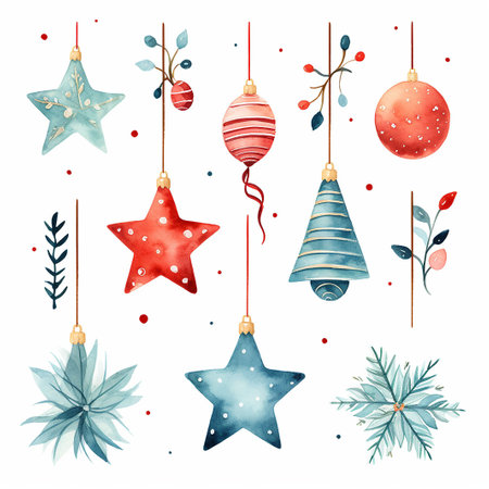Watercolor Christmas and New Year set. Hand drawn vector illustration.の素材