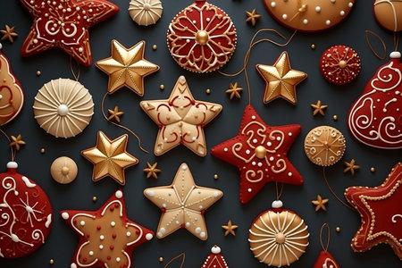 Christmas gingerbread cookies on a dark background. 3d rendering.の素材