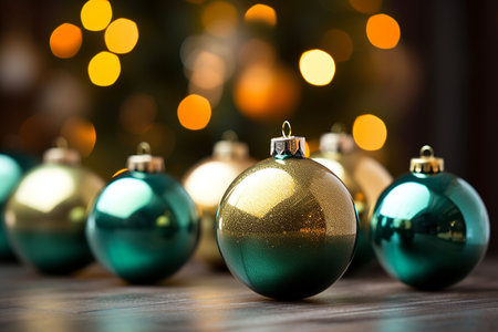 Christmas baubles on bokeh background, Christmas and New Yearの素材