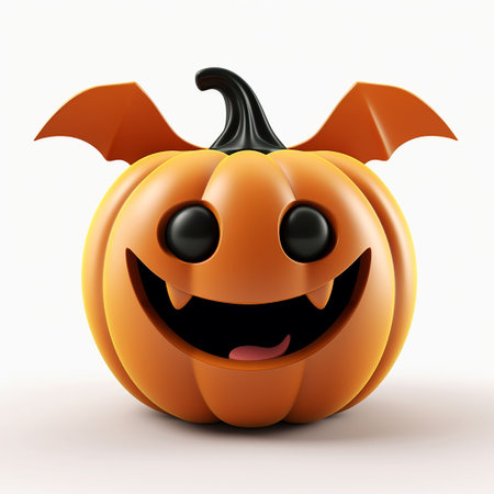 Halloween pumpkin with eyes and mouth on white background 3D renderingの素材