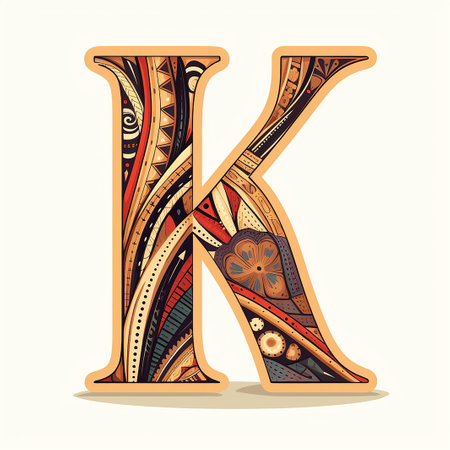 Vector decorative letter K in ethnic style. Hand-drawn illustration.の素材