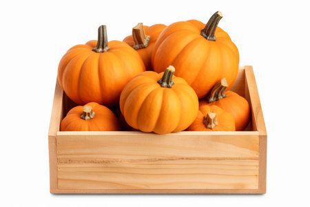 Pumpkins in a wooden box isolated on a white background.の素材