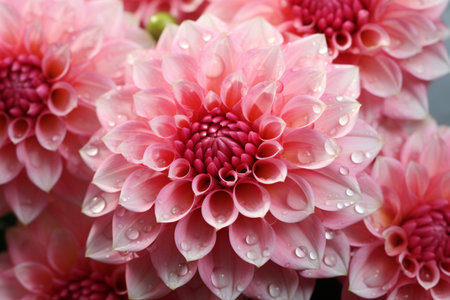 Beautiful pink dahlia flowers with water drops, closeupの素材
