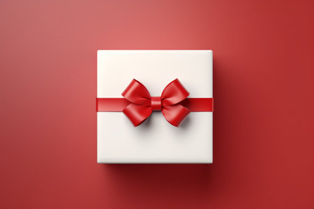 White gift box with red bow on red background. 3d renderingの素材