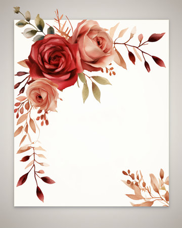 Greeting card template with watercolor roses. Vector illustration.の素材