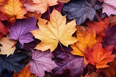 Colorful autumn leaves background. Fall season concept. Top view.の素材