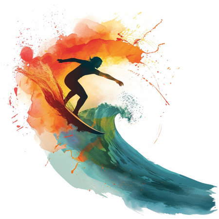 Surfer on the watercolor splash background. Vector Illustration.の素材