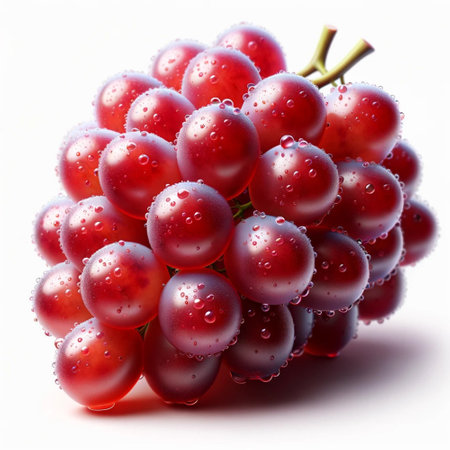 Bunch of red grapes with water drops isolated on white background.の素材