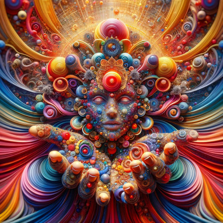 3D surreal illustration. Sacred geometry. Mysterious psychedelic relaxation pattern. Fractal abstract texture. Digital artwork graphic astrology magicの素材