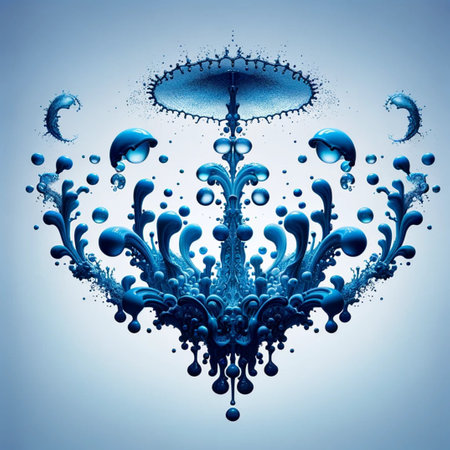 Water splashes on a blue background. 3d rendering, 3d illustration.の素材