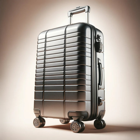 Suitcase on wheels on a light background. 3d renderingの素材