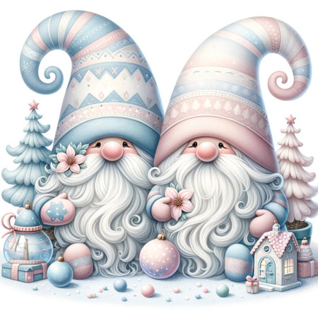 Cute gnomes with christmas decoration. Hand drawn illustration.の素材