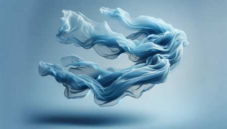 abstract blue wavy silk fabric on a blue background. 3d render illustrationの素材