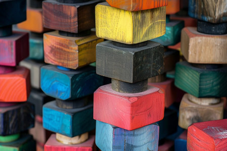 Colorful wooden block for sale at a market in South Korea.の素材