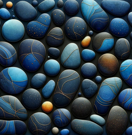 Abstract background of blue round pebbles. 3D illustration.の素材