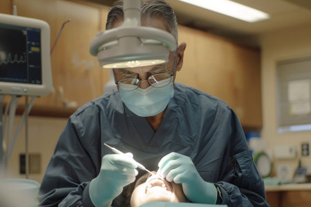 Dentist and patient at dental surgery. Dentist and patient.の素材