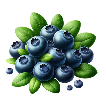 Blueberry with leaves isolated on white background. Realistic vector illustration.の素材