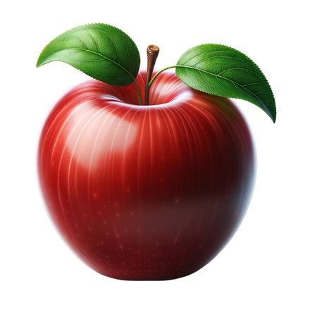 Red apple with green leaf isolated on white background. 3d illustrationの素材