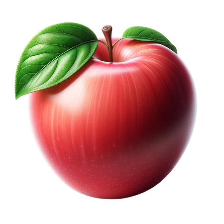 Red apple with leaf isolated on white background. Realistic vector illustration.の素材