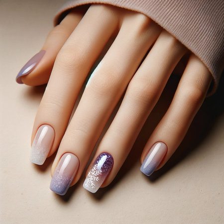 Female hands with nail design. Nail polish manicure. Manicure concept.の素材