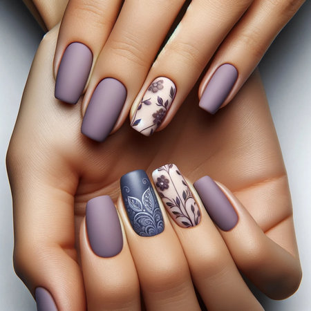 Beautiful manicure design on female hands. Nail art.の素材