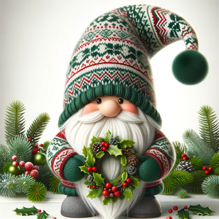 christmas decoration with santa claus and holly on white backgroundの素材