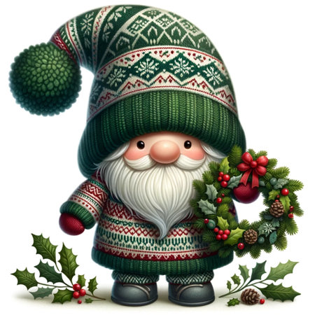 Cute cartoon Santa Claus with Christmas decoration isolated on white background.の素材