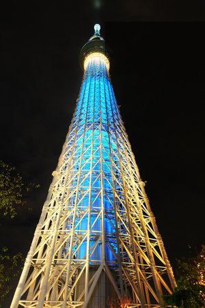 Tokyo Sky Tree at night, Japan. Tokyo Sky Tree is the tallest building in Japan.の写真素材