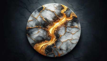 3d rendering of abstract marble plate on dark background. Computer digital drawing.の素材