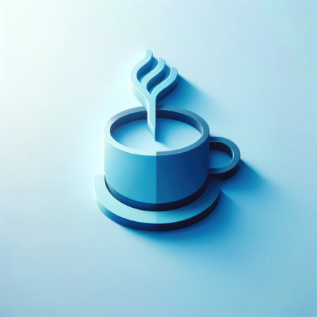 Coffee cup icon on blue background. 3D illustration.の素材