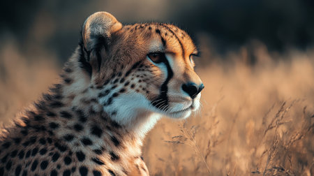 Close-up of cheetah looking at camera in grasslandの素材